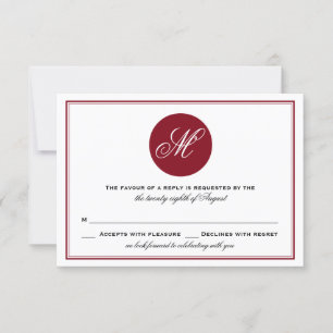 Red Elegant Script Monogram RSVP Card