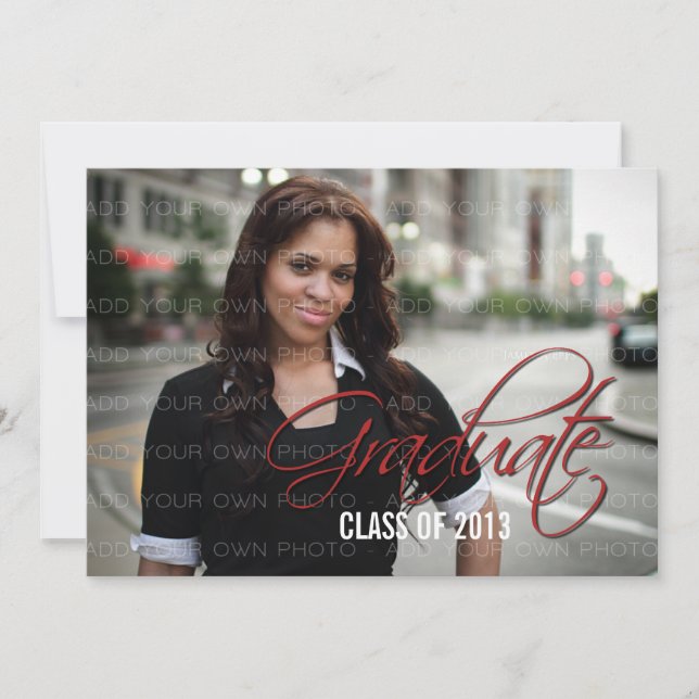 Red Elegant Script Photo Graduation Invite (Front)