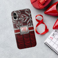 Red Elegant Silver Monogram