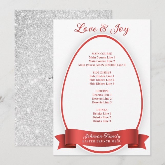 Red Elegant Simple Easter Egg Brunch Dinner Menu (Front/Back)
