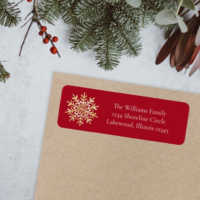Red Elegant Snowflake Christmas Return Address (Creator Uploaded)