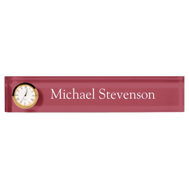 Red Elegant Stylish Business Nameplate with Clock (Front)