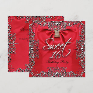 Red Elegant Sweet Sixteen Sweet 16 Party Invitation