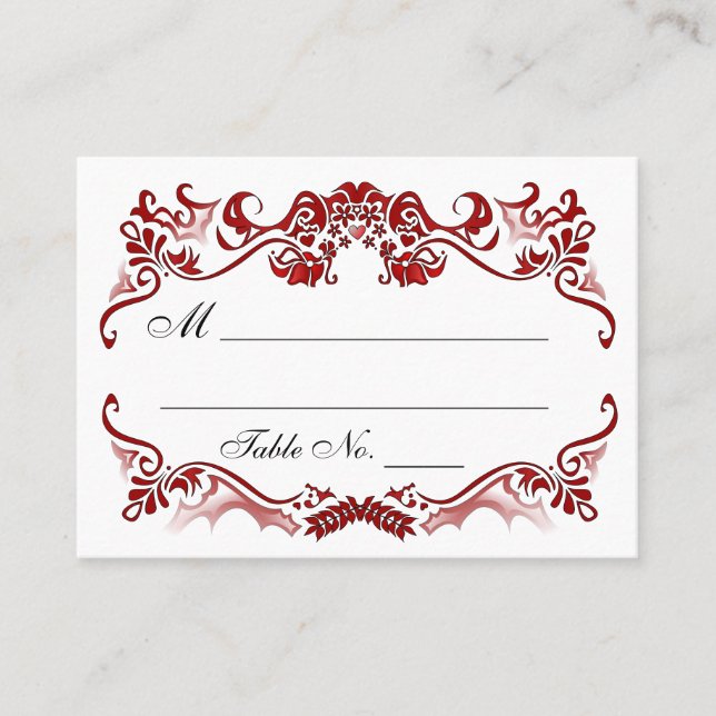 Red Elegant Valentine Table Seating Cards (Front)