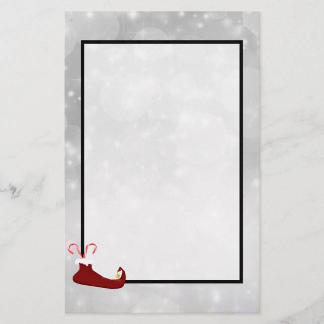 Red Elf Shoe on Silver Bokeh Background Stationery (Front)