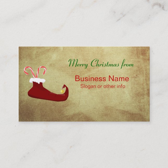 Red Elf Slipper with Candy Canes Business Card (Front)