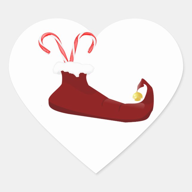 Red Elf Slipper with Candy Canes Heart Sticker (Front)
