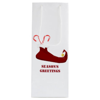 Red Elf Slipper with Candy Canes Wine Gift Bag