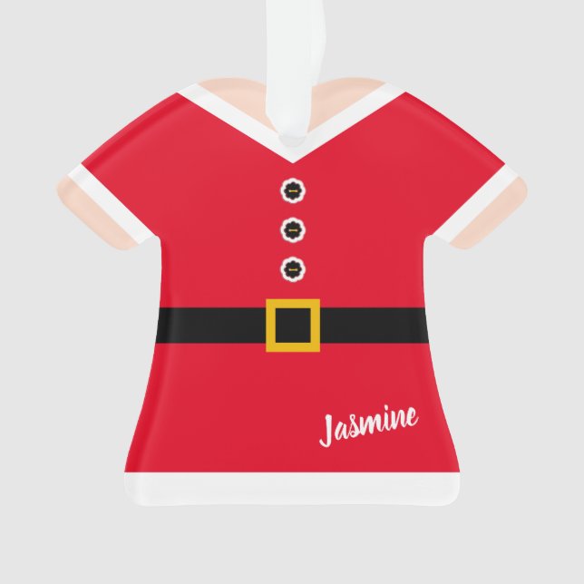 Red Elf Suit Personalized Christmas Ornament (Front)