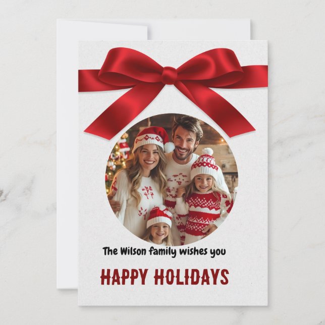 red elgant Photo Christmas Holiday Card  (Front)