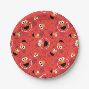Red Elmo Faces Pattern Paper Plate
