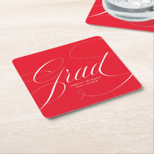 Red Eloquence Graduation Square Paper Coaster