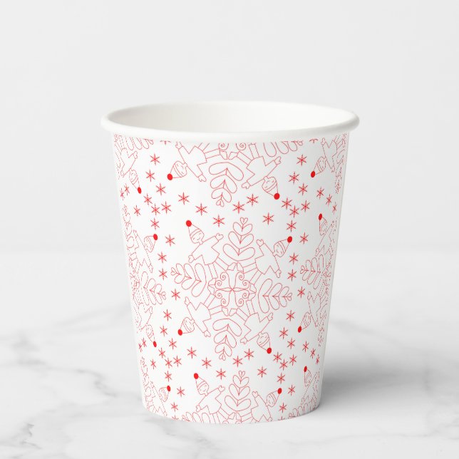 Red elves and snowflake pattern paper cups (Back)