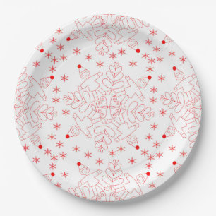 Red elves and snowflake pattern paper plate