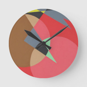 Red Ember Shapes Minimalist Round Clock