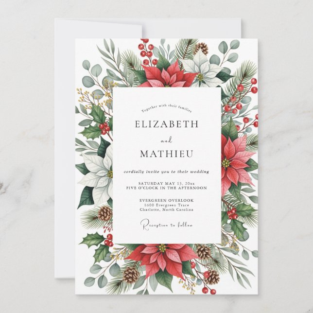 Red Emerald Green Lush Winter Wedding Invitation (Front)