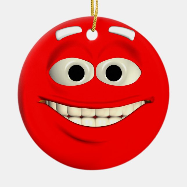 Red Emoticon Ceramic Ornament (Front)
