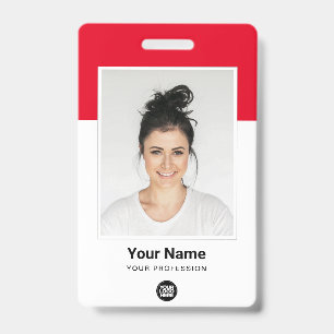 Red Employee huge Photo Qr Bar Code Logo Name Badge