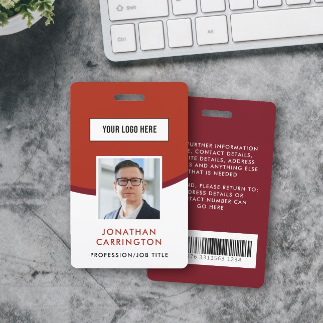 Red Employee ID Logo Photo Barcode Badge (Creator Uploaded)