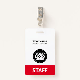 Red Employee Name Business Logo Staff Tag Badge