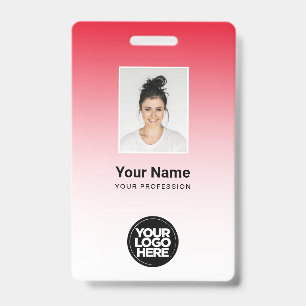 Red Employee Photo Bar Code Logo Name Gradient Badge