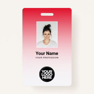 Red Employee Photo Bar Code Logo Name Gradient Badge