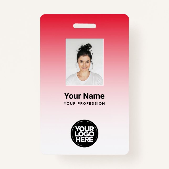 Red Employee Photo Bar Code Logo Name Gradient Badge (Front)