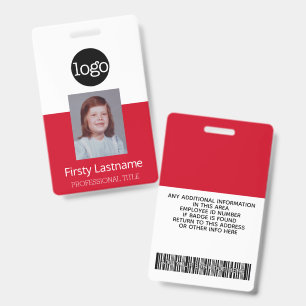 Red Employee - Photo, Bar Code, Logo, Name ID Badge