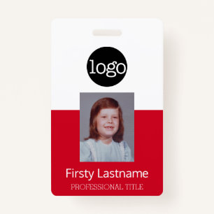 Red Employee - Photo, Bar Code, Logo, Name ID Badge