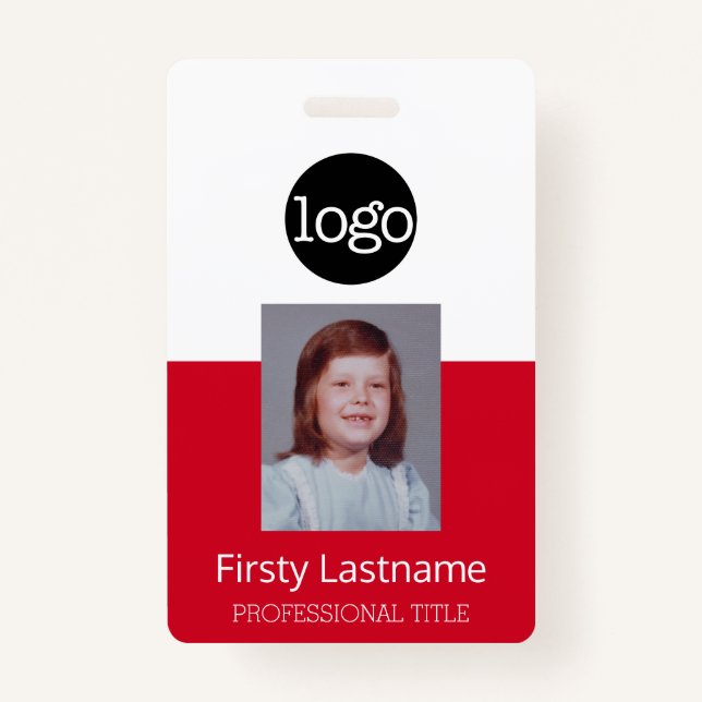 Red Employee - Photo, Bar Code, Logo, Name ID Badge (Front)