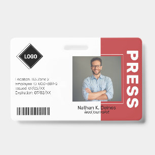 Red Employee Photo ID Company Security Badge