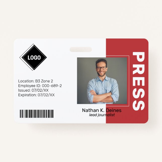 Red | Employee Photo ID Company Security Badge (Front)