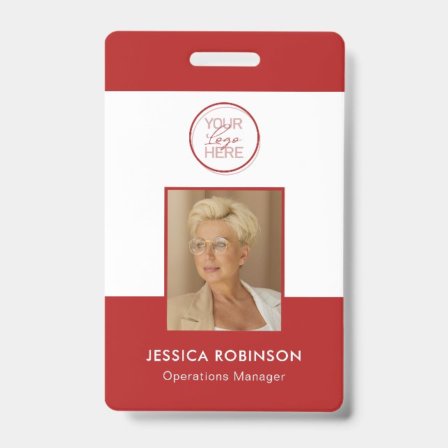 Red Employee Photo ID Security Badge with Logo (Front)