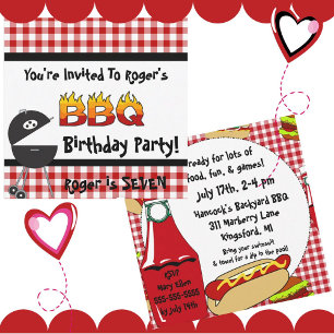 Red En vichy BBQ Invitations de fête d'anniversair