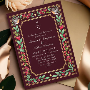Red Enchanting Botanical Floral Garden Wedding Invitation