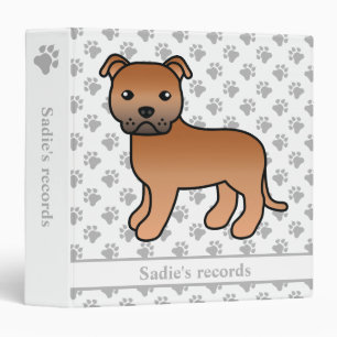 Red English Staffie Cute Cartoon Dog & Text Binder