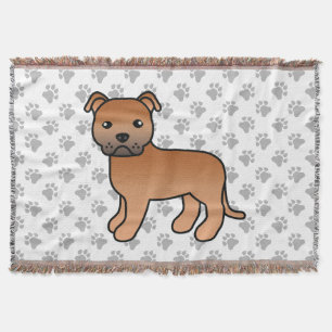 Red English Staffordshire Bull Terrier Dog Throw Blanket