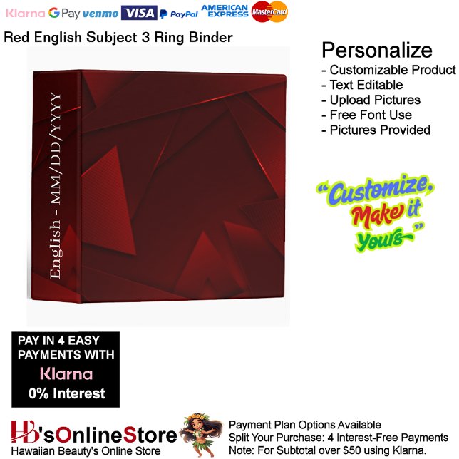 Red English Subject Organization Students Business Binder (Red English Subject Organization Students Business 3 Ring Binder.)