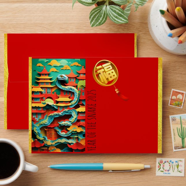 Red Envelope Snake Papercut Chinese New Year RE2 (Desk)