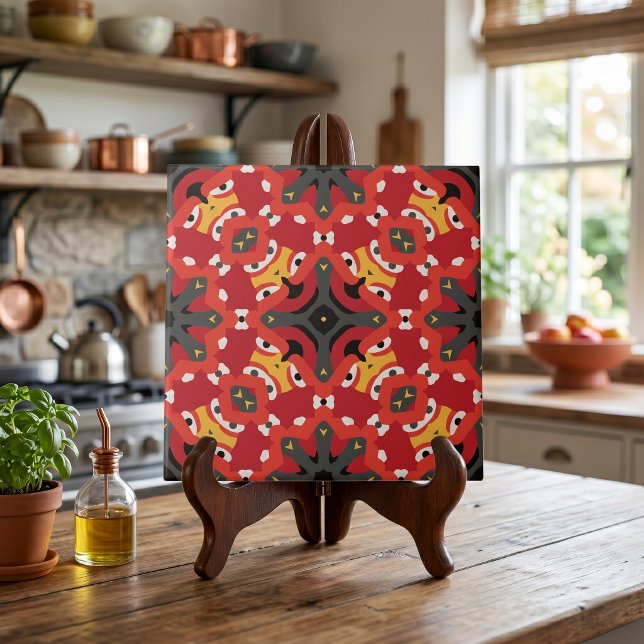 Red Ethnic Boho Oriental Arabesque Mosaic Pattern Tile (Creator Uploaded)