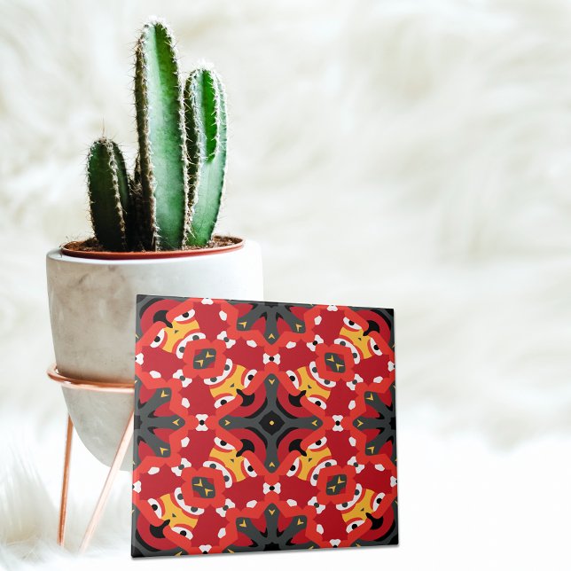 Red Ethnic Boho Oriental Arabesque Mosaic Pattern Tile (Creator Uploaded)