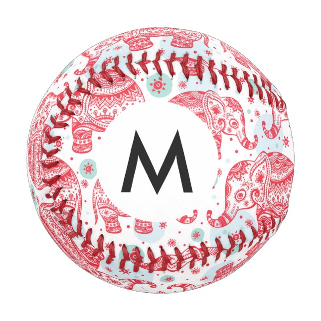 Red Ethnic Elephant Pattern Baseball (Front Left)