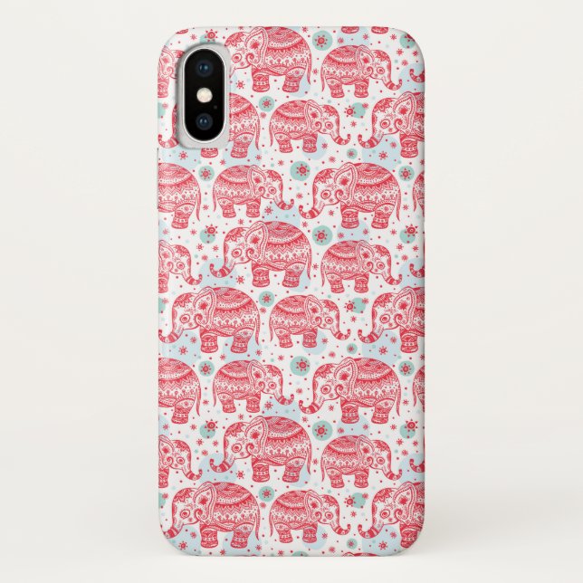 Red Ethnic Elephant Pattern Case-Mate iPhone Case (Back)