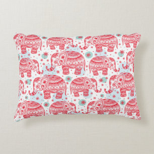 Red Ethnic Elephant Pattern Decorative Pillow