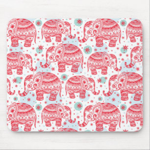 Red Ethnic Elephant Pattern Mouse Pad