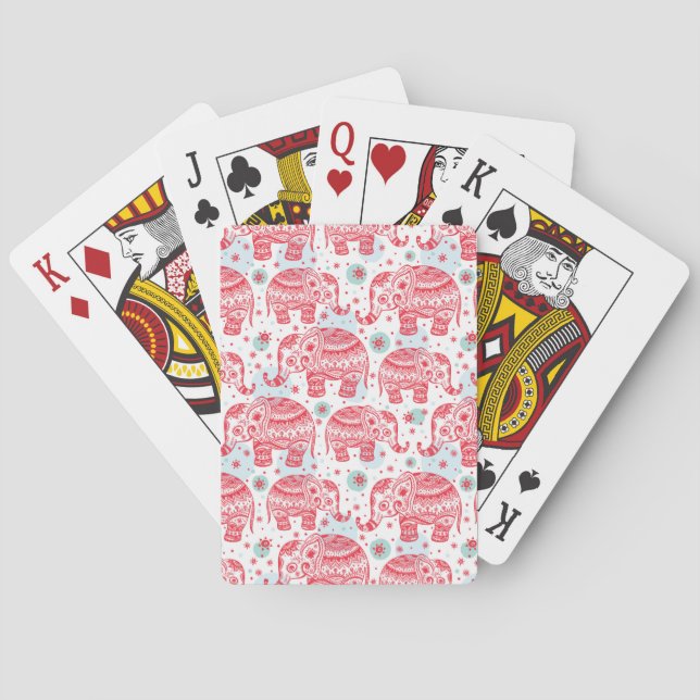 Red Ethnic Elephant Pattern Playing Cards (Back)