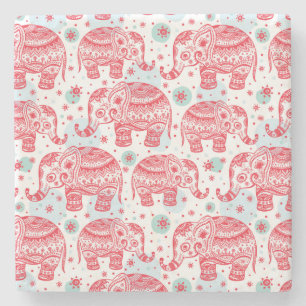 Red Ethnic Elephant Pattern Stone Coaster