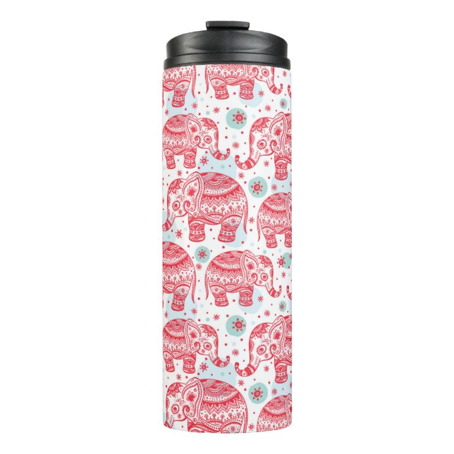 Red Ethnic Elephant Pattern Thermal Tumbler (Front)