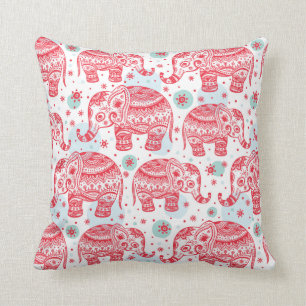 Red Ethnic Elephant Pattern Throw Pillow