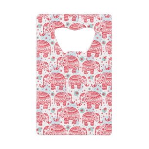 Red Ethnic Elephant Pattern Wallet Bottle Opener